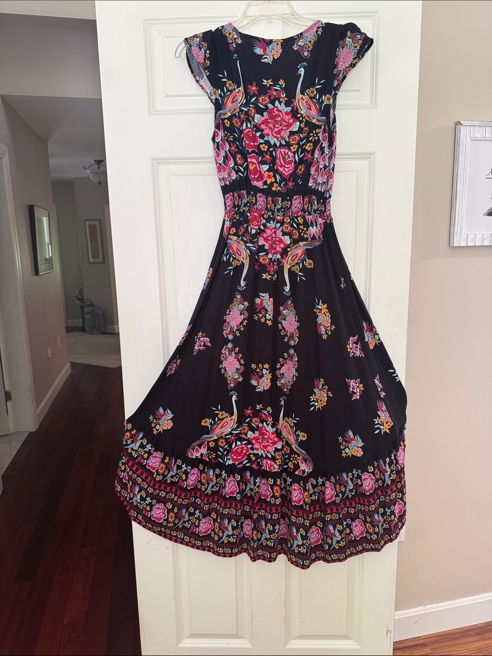 Black Floral High-Low Dress with Pink & Red Accents - Picture 4 of 4